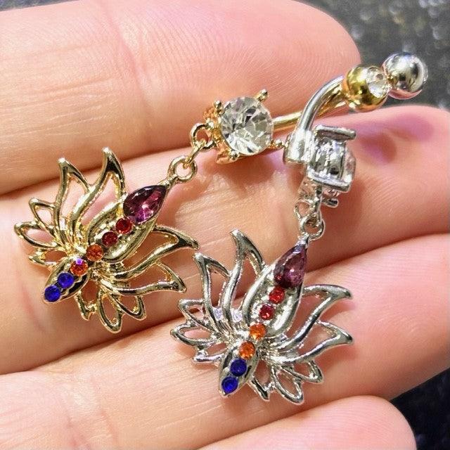 Rainbow Lotus Belly Bar 14G