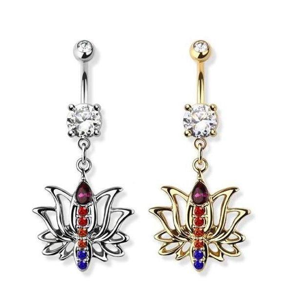 Rainbow Lotus Belly Bar 14G