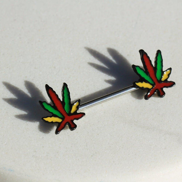 Rasta Pot Leaf Nipple Bar 14G (Single)