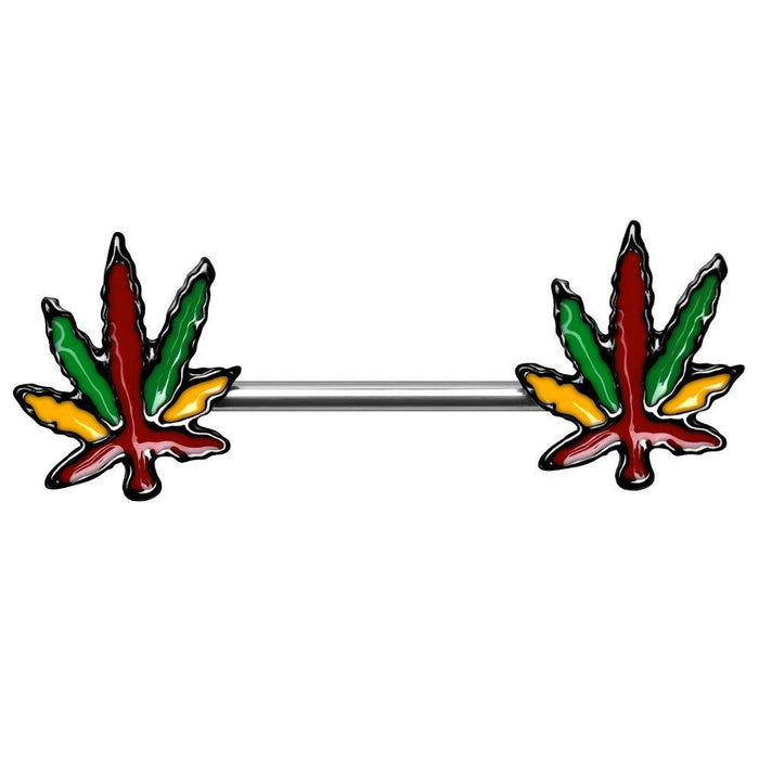 Rasta Pot Leaf Nipple Bar 14G (Single)