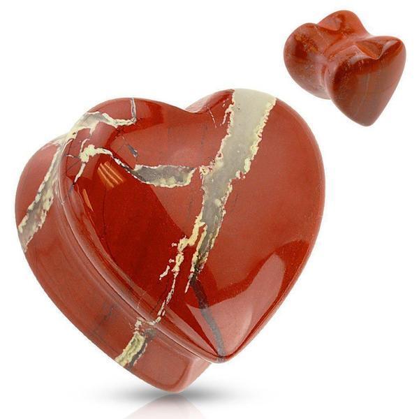 Red Jasper Stone Heart Plug 6mm-16mm