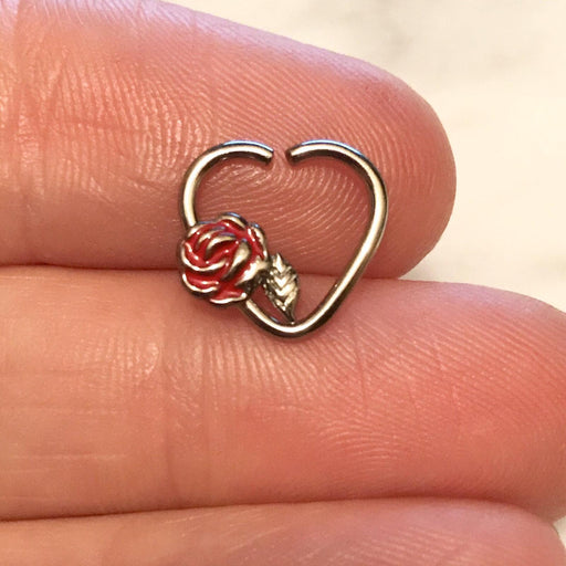 Red Rose Right Daith Ring 16G