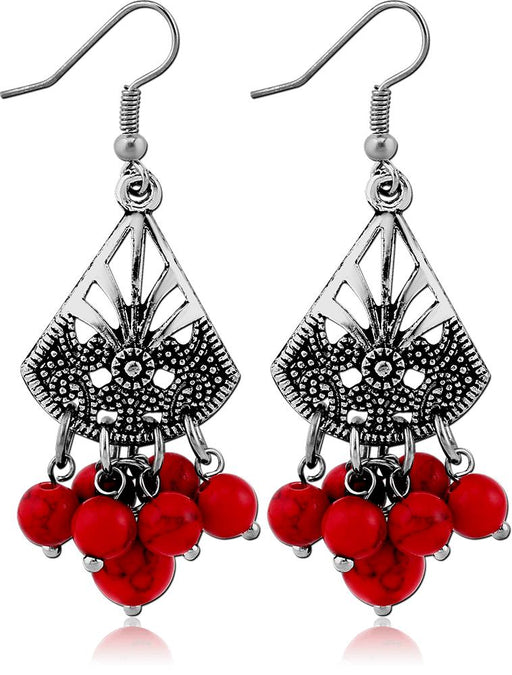 Red Vintage Filigree Beaded Earring Pair