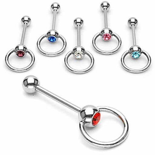Ring Barbell with Gem 14G