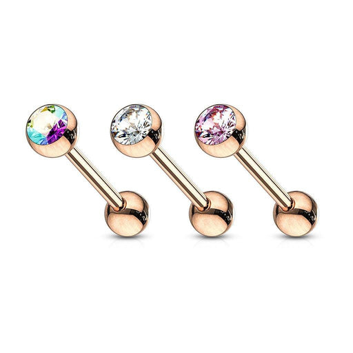 Rose Gold Barbell with Gem 14G