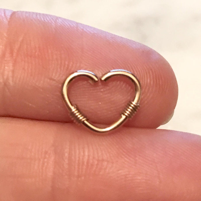 Rose Gold Double Coil Heart Ring 16G