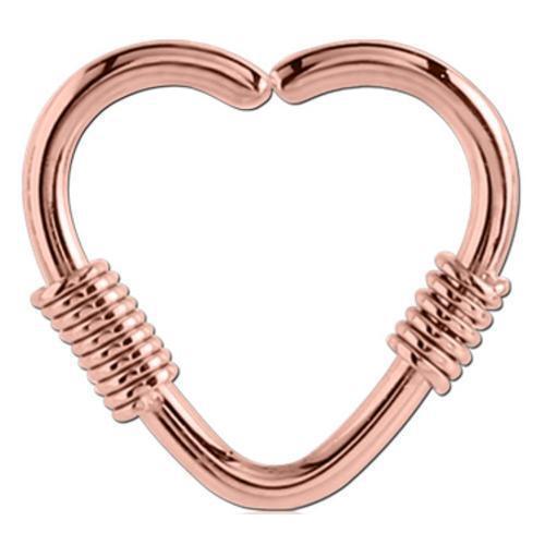 Rose Gold Double Coil Heart Ring 16G