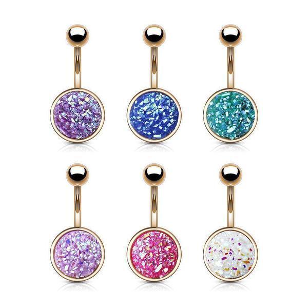 Rose Gold Druzy Resin Belly Bar 14G