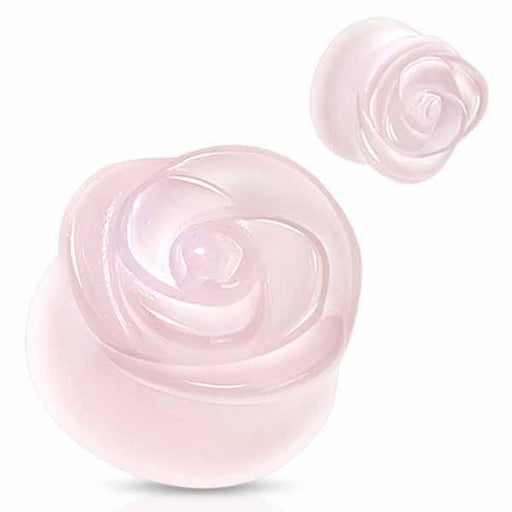Rose Quartz Stone Rose Plug 6mm-20mm