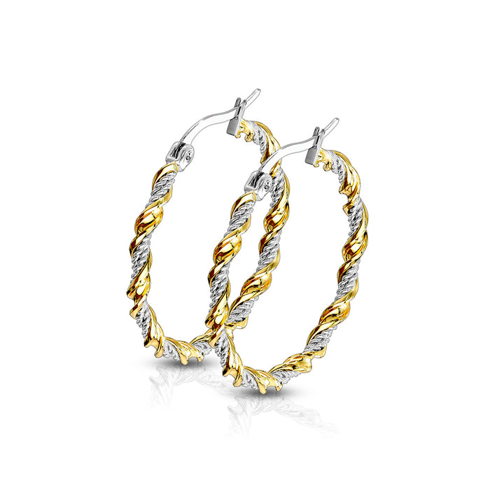Gold Twisted Hoop Earring Pair