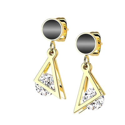 Floating Gem Triangle Earrings Pair