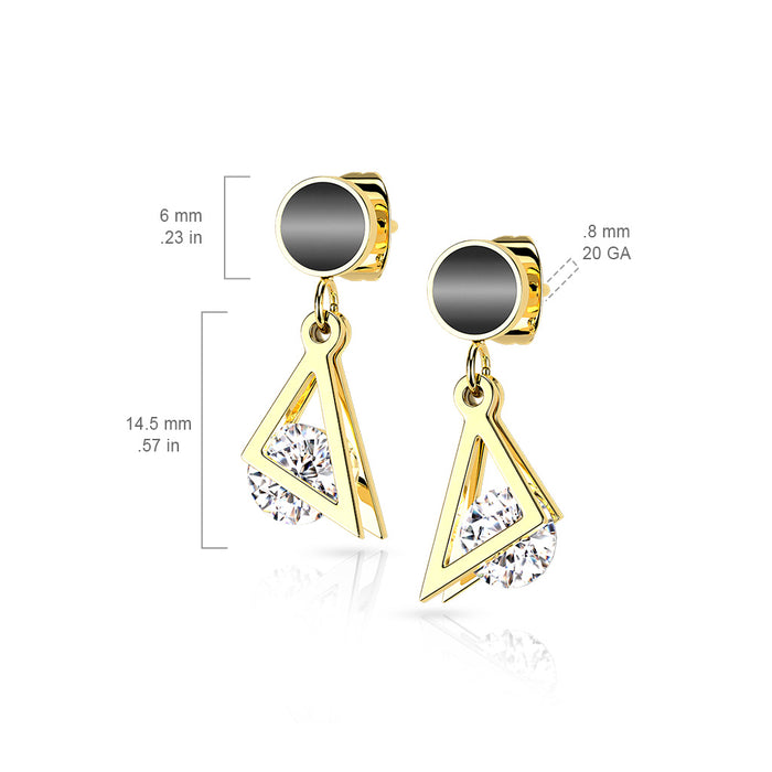 Floating Gem Triangle Earrings Pair