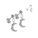 Silver earrings with moon designs on a white background