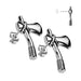 Silver axe-shaped earrings on a white background