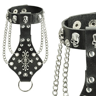 Multi Skull and Chain Leather Wristband