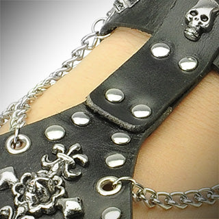 Multi Skull and Chain Leather Wristband