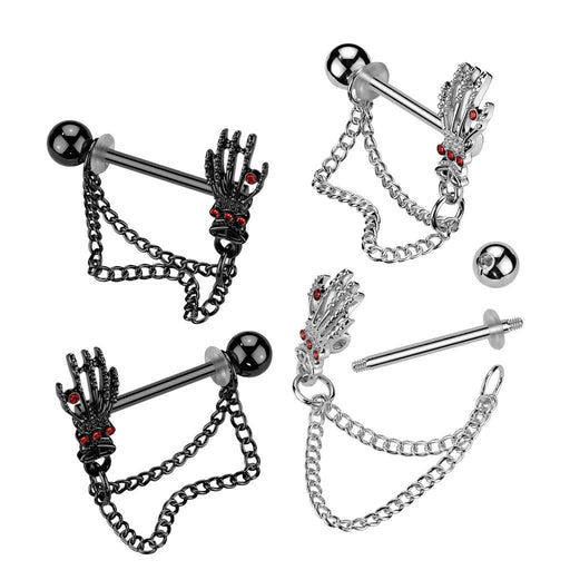 Skeleton Hand Nipple Chain PAIR 14G