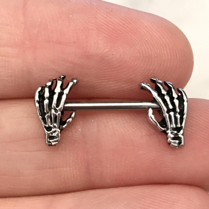 Skeleton Hands Nipple Bar 14G (Single)
