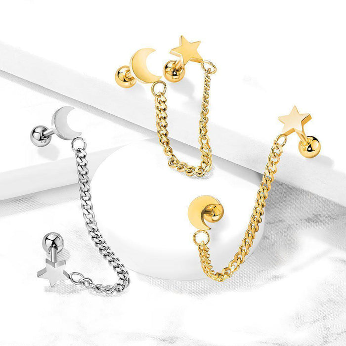 Star and Moon Cartilage Chain 16G