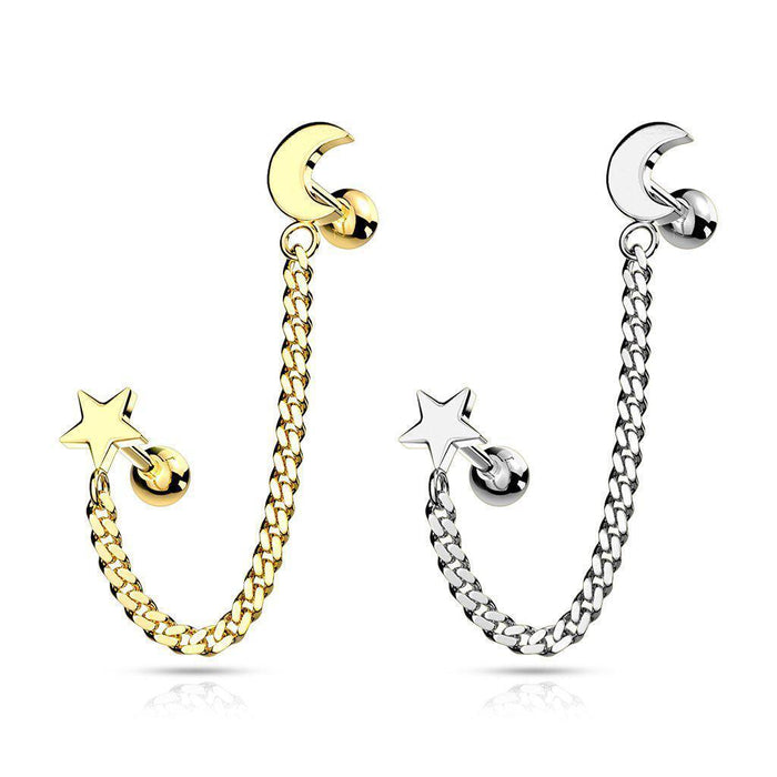 Star and Moon Cartilage Chain 16G