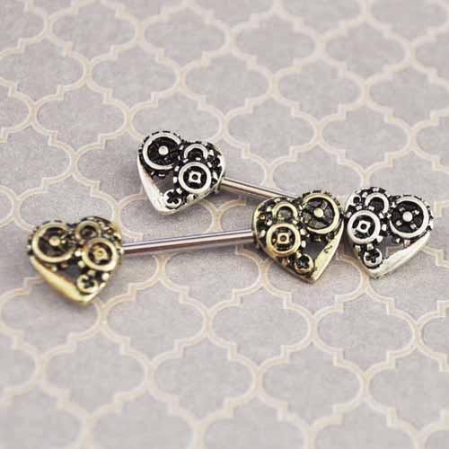 Steampunk Hearts Nipple Bar 14G