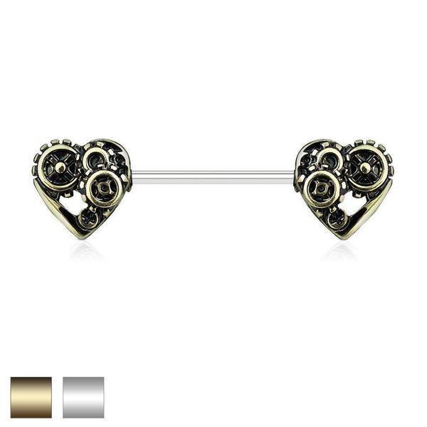 Steampunk Hearts Nipple Bar 14G