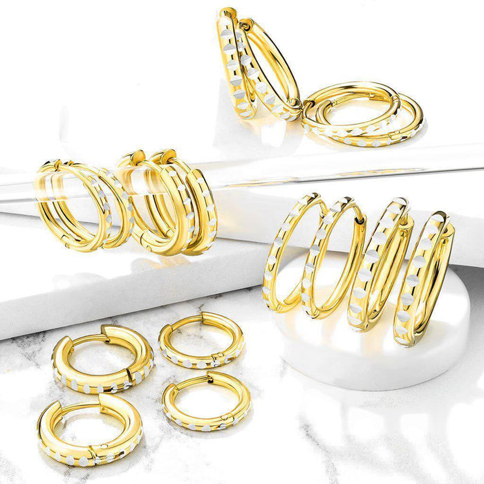 Steel Cut Huggies Earrings Pair