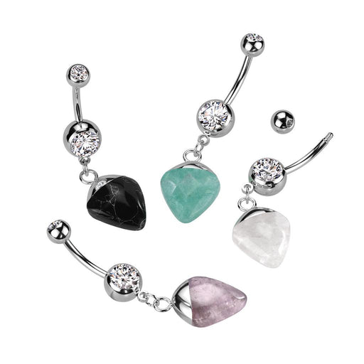 Stone Dangle Belly Bar 14G