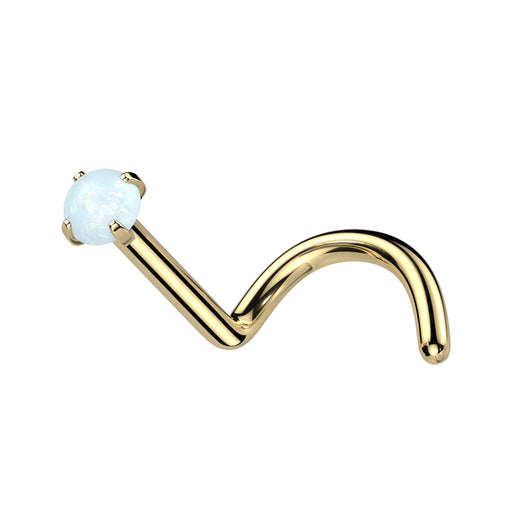 Gold nose ring with a light blue gemstone on a white background