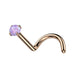 Rose gold nose ring with a purple gemstone on a white background