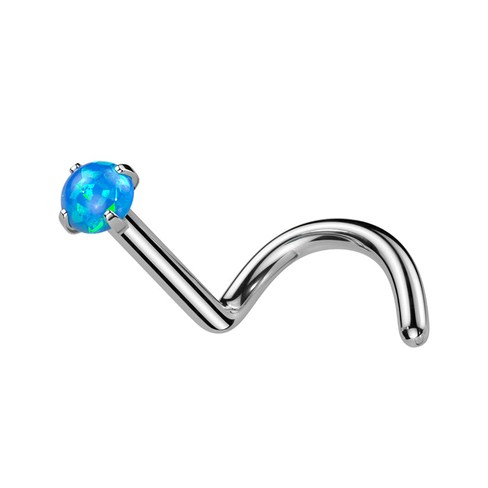 Silver nose ring with a blue opal gemstone on a white background