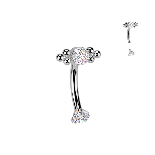 Titanium I.T. Beaded Gem Curve 16G – Silver Solid Titanium with CZ Gems for Eyebrow, Rook & Vertical Labret Piercings