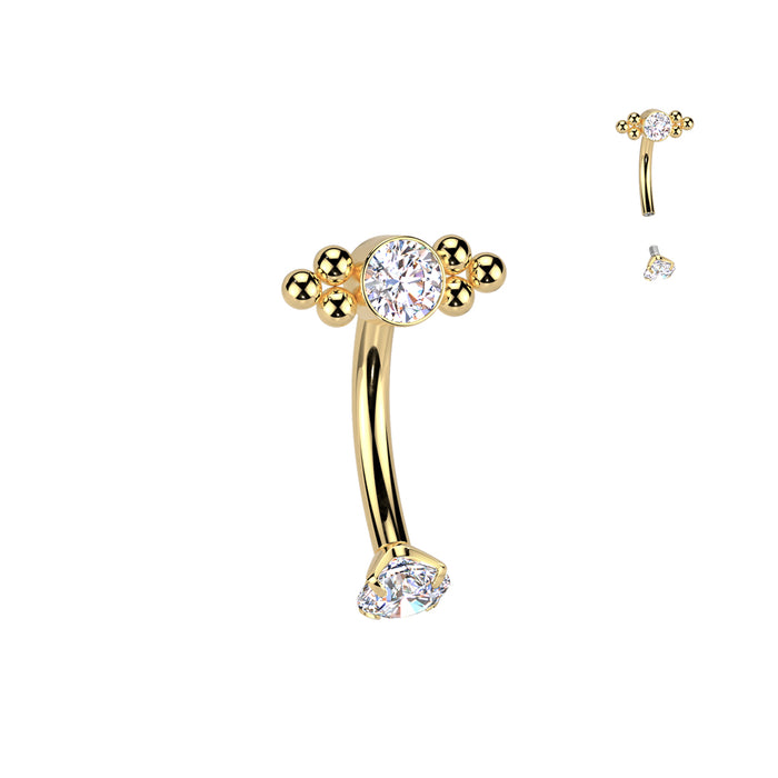 Titanium I.T. Beaded Gem Curve 16G – Gold Solid Titanium with CZ Gems for Eyebrow, Rook & Vertical Labret Piercings