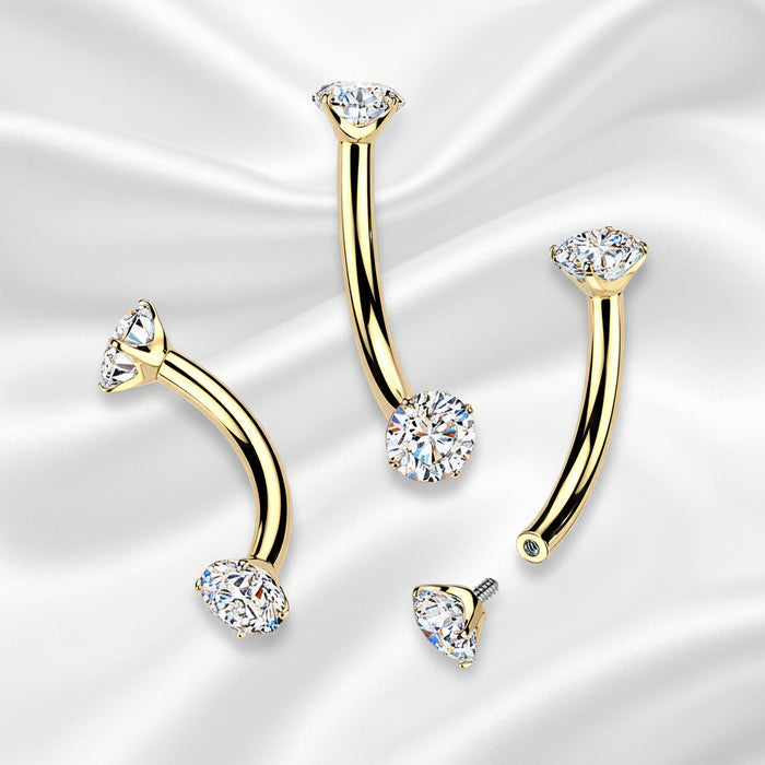 24kt Gold Plated Titanium I.T. Prong Gem Curve 16G