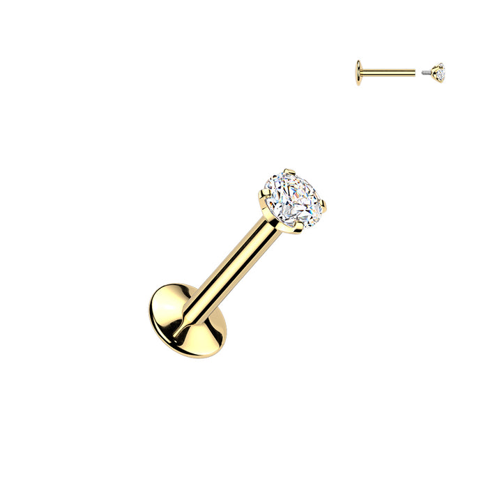24kt Gold Plated Titanium I.T. Prong Gem Labret