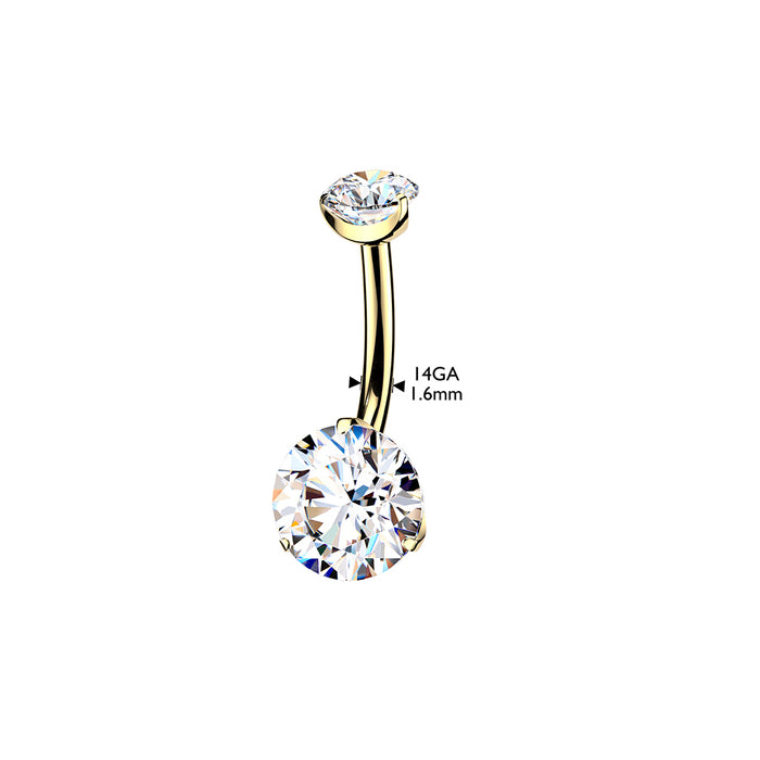 24kt Gold Plated Titanium I.T. Prong Belly Bar 14G