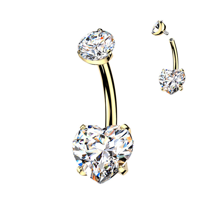 24kt Gold Plated Titanium I.T. Heart Belly Bar 14G