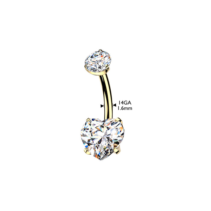24kt Gold Plated Titanium I.T. Heart Belly Bar 14G