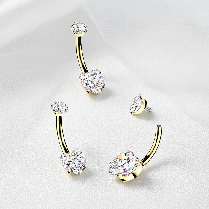 24kt Gold Plated Titanium I.T. Heart Belly Bar 14G