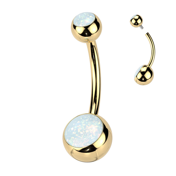 Titanium Double Opal Ball Belly Bar 14G