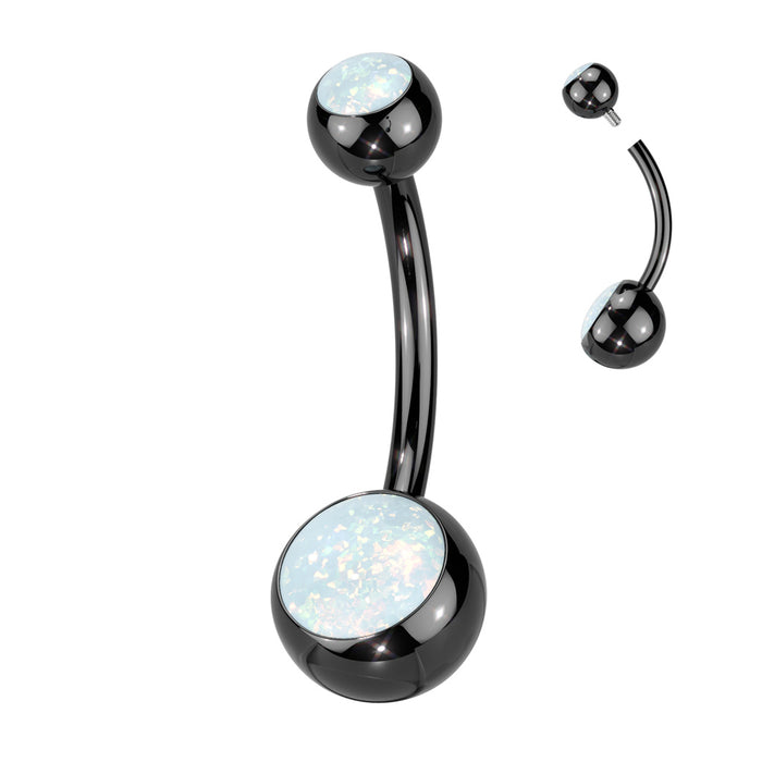 Titanium Double Opal Ball Belly Bar 14G