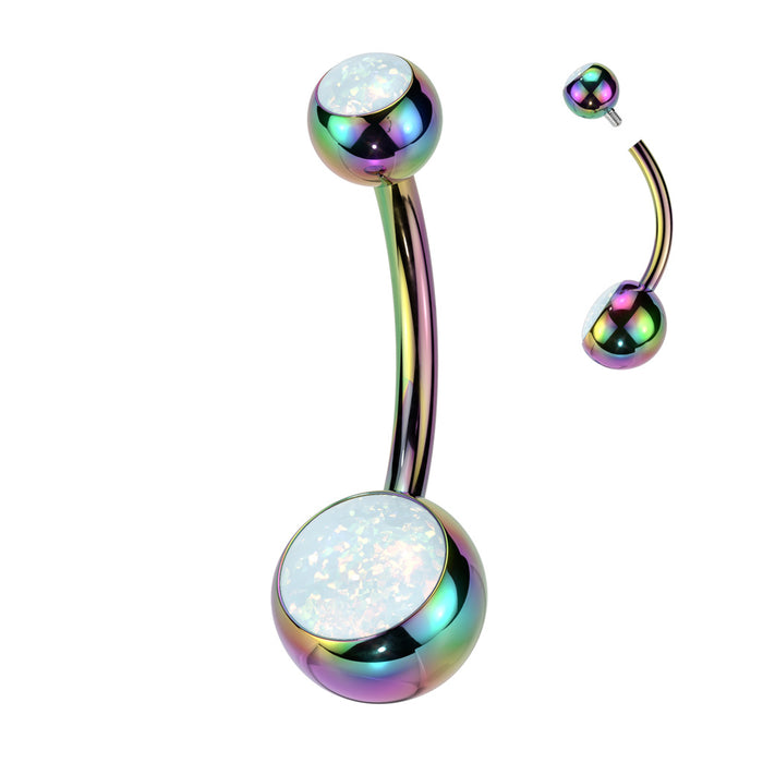 Titanium Double Opal Ball Belly Bar 14G