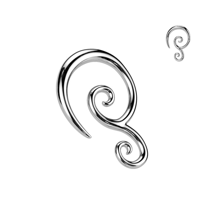 Silver spiral earring on a white background