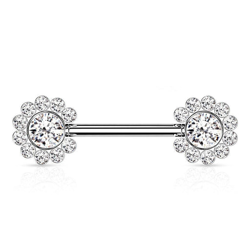 Threadless Gem Cluster Nipple Bar 14G
