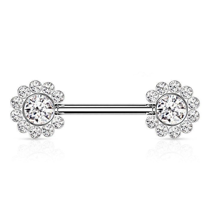 Threadless Gem Cluster Nipple Bar 14G