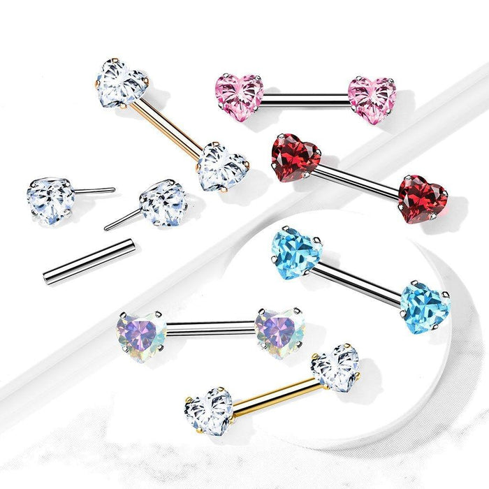 Threadless Heart Gem Nipple Bar 14G