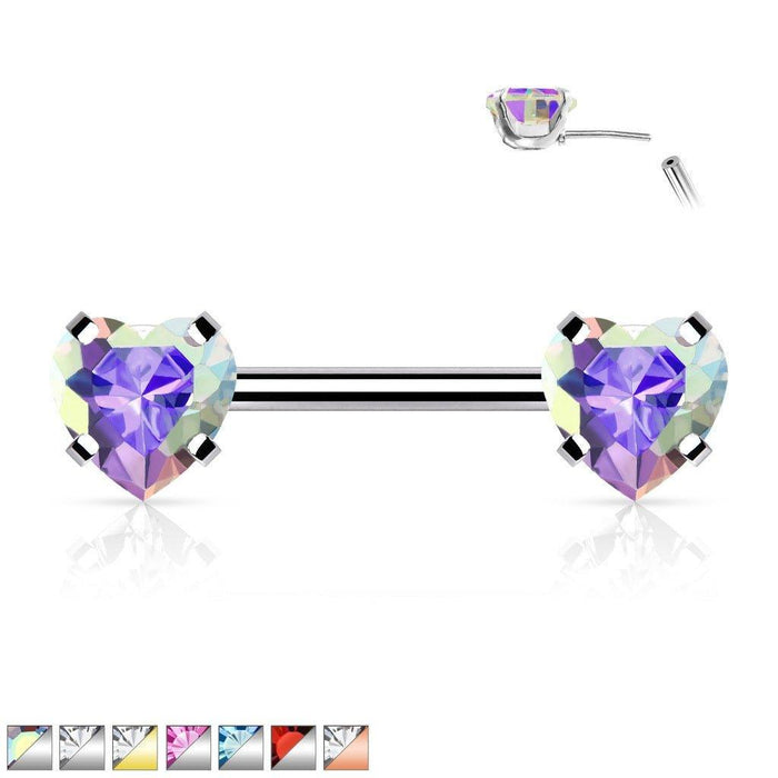 Threadless Heart Gem Nipple Bar 14G