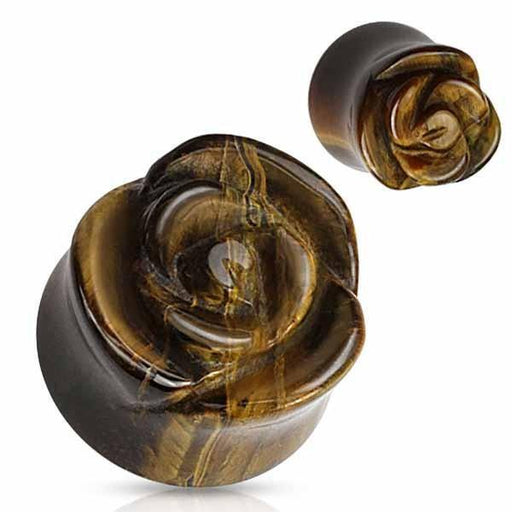 Tiger Eye Stone Rose Plug 6mm-20mm