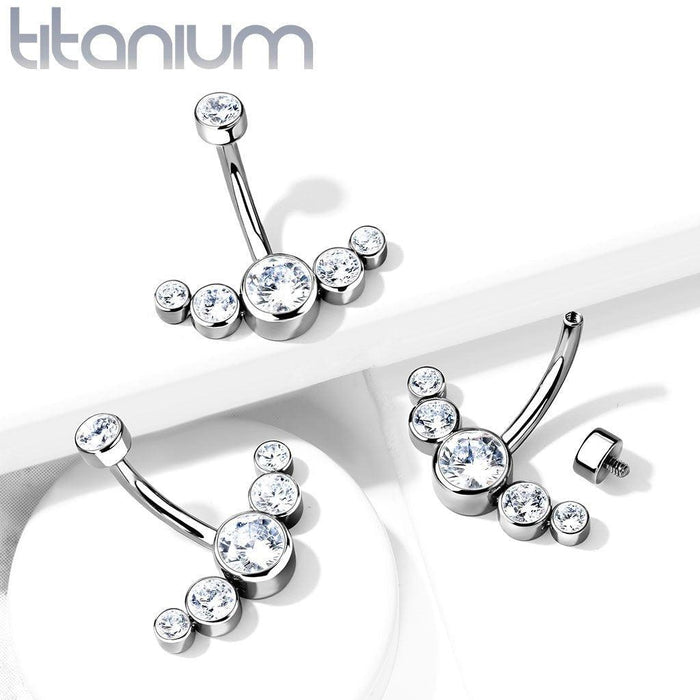 Titanium 5 Gem Belly Bar 14G