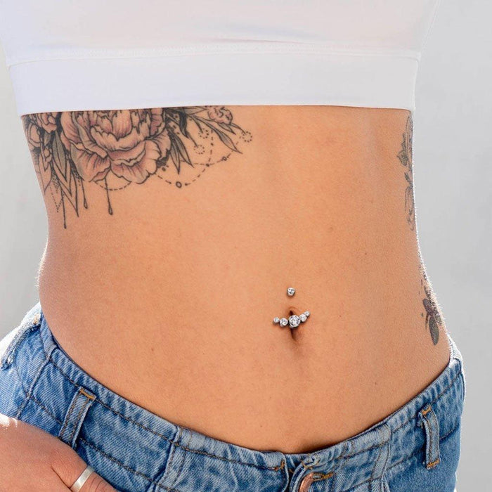 Titanium 5 Gem Belly Bar 14G